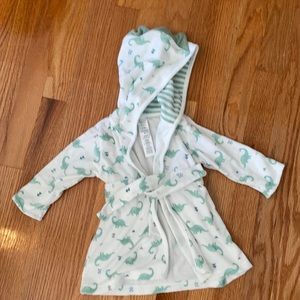 Carter's White Hooded Baby Robe with Mint Green Dino Print